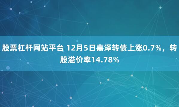 股票杠杆网站平台 12月5日嘉泽转债上涨0.7%，转股溢价率14.78%